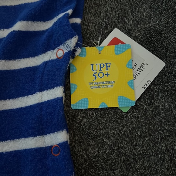 LITTLE ME Terry Striped Hooded UPF 50+ Swim Cover Up NWT 18M - Picture 2 of 4